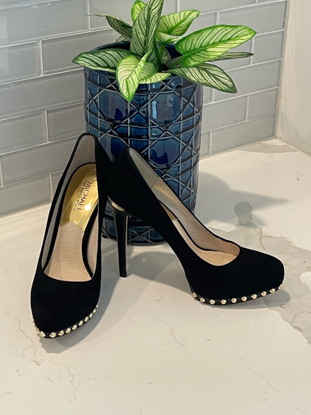 Michael Kors Suede Platform Heels w/ Gold Studs
